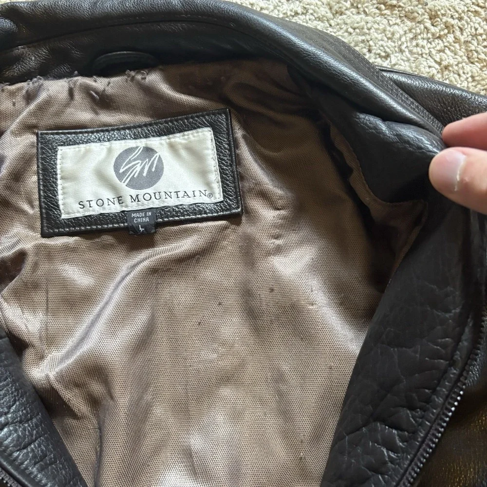 Vintage 90s Stone Mountain Leather Jacket Full Zip Bomber Men's Large Dark Brown